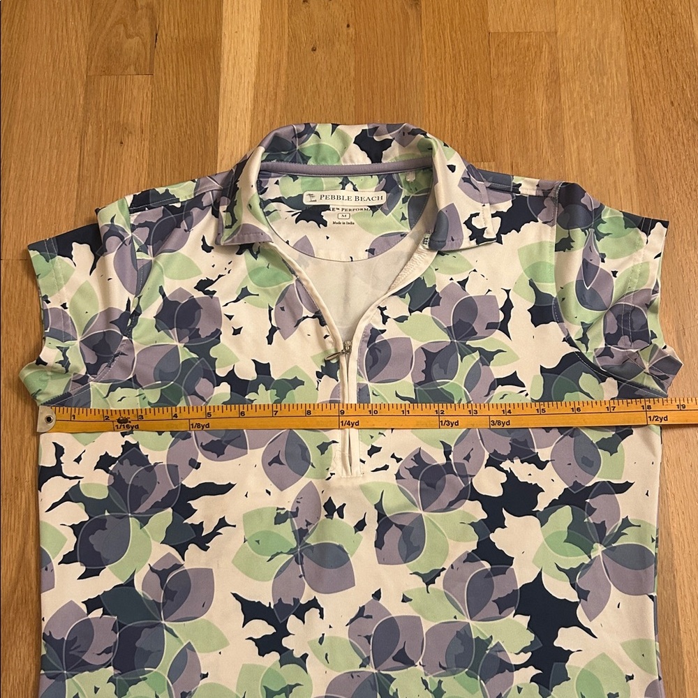 Pebble Beach Floral White Green Purple Short Sleeve Golf Top Women’s Size Medium - Picture 5 of 15